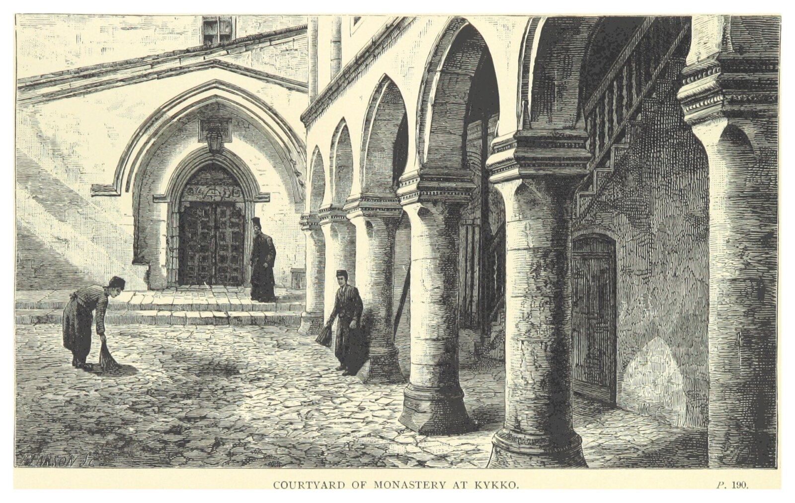 Гравюра на двора на манастира Кикос от 1887 г.